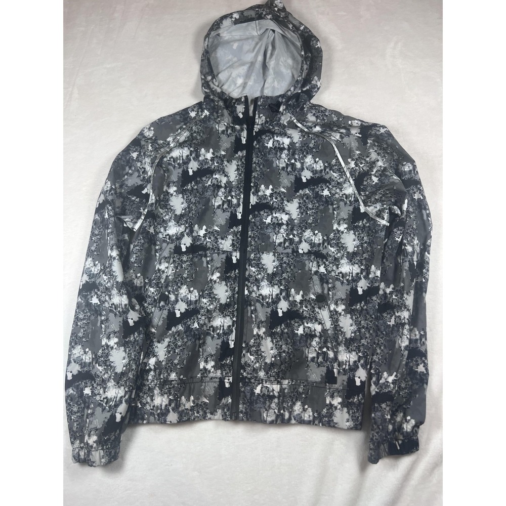 Hunter Jacket Womens Medium Gray‎ Camo Hooded Windbreaker Lightweight Zip Rain
